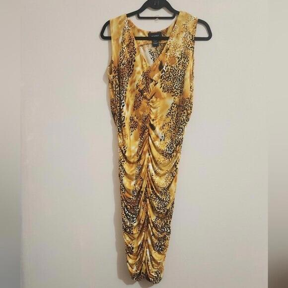 Ashro Dresses & Skirts - Ashro sleeveless Ruched Leopard  bodycon dress women size 12